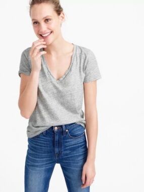 J. Crew Vintage Cotton Gray V Neck Tee Size Small